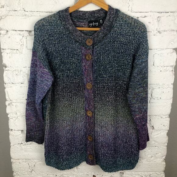 Vintage Variegated Knit Button Up Cardigan Sweater - Picture 1 of 8